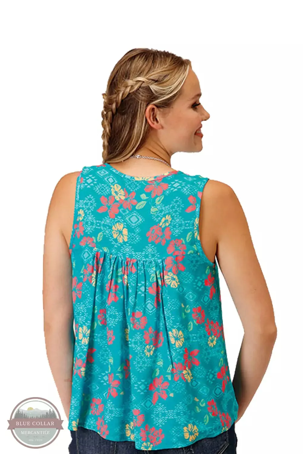 03-052-0590-0457 BU Turquoise Floral Sleeveless Shirt