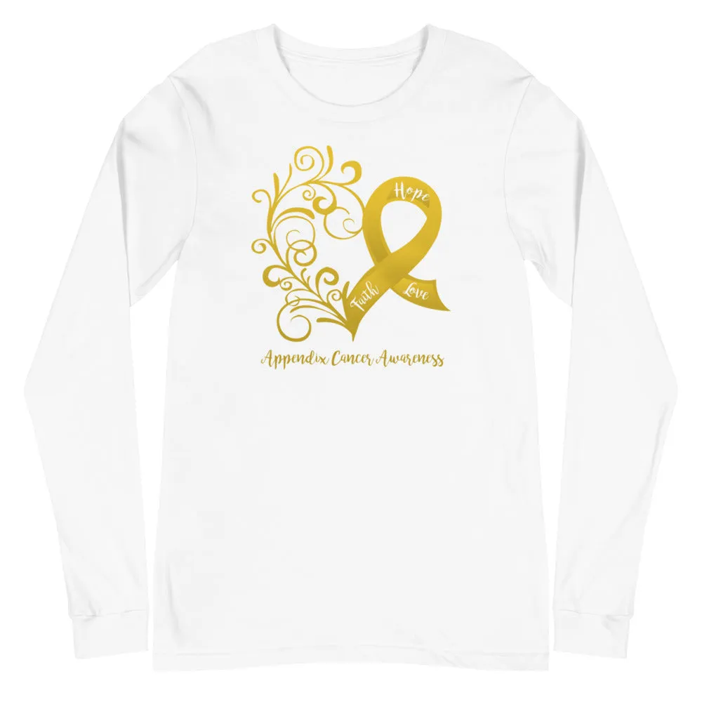 Appendix Cancer Awareness Heart Long Sleeve Tee (Several Colors Available)