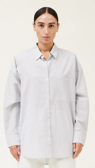 Ashton Oversized Cotton Button Up in Chambray