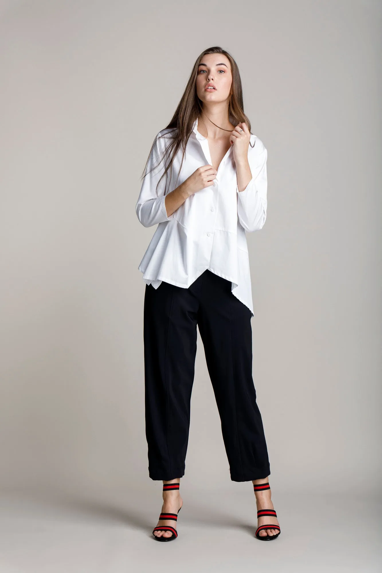 Asymmetric Angle Shirt - White Cotton 5048