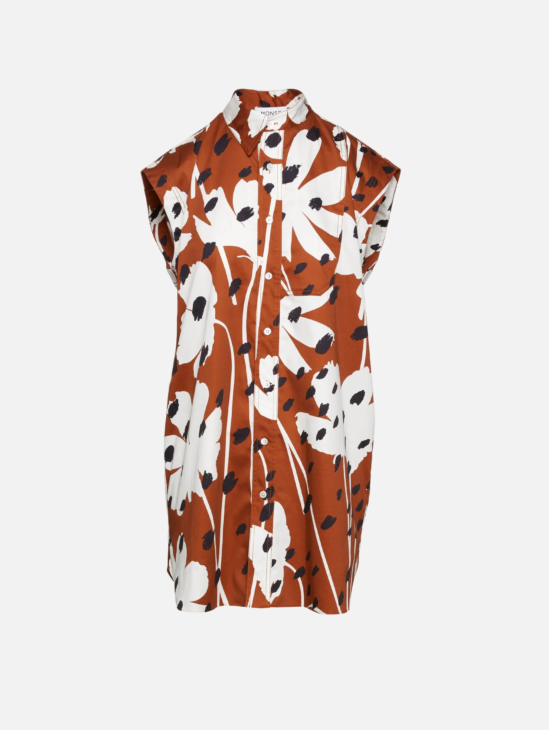 Asymmetrical Collar Sleeveless Printed Shirt