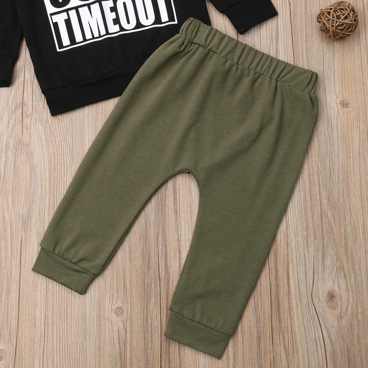 Baby Toddler Boy Straight Outta Timeout Sweatershirt and Pant Set Black and Olive