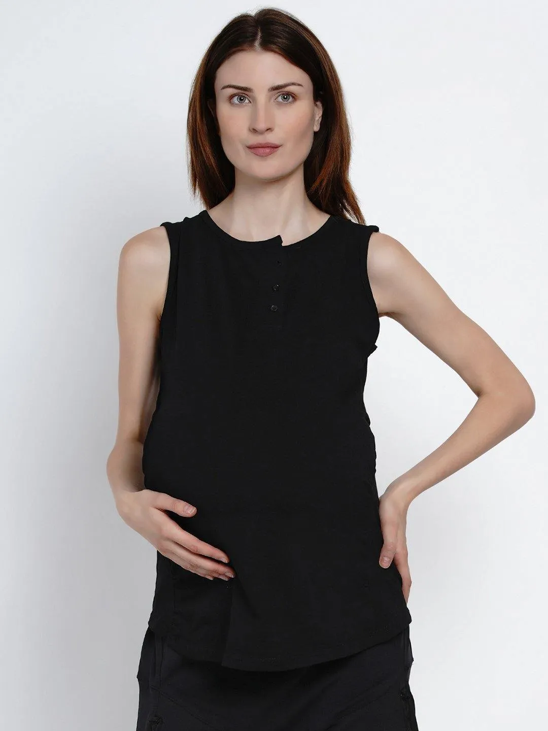 Black Maternity and Pregnancy Yoga T-Shirt