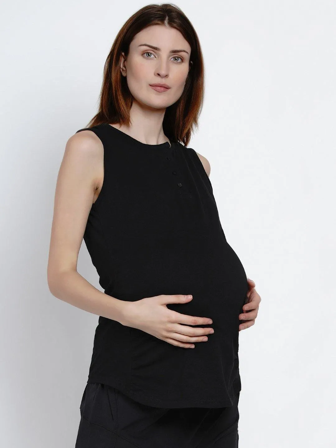 Black Maternity and Pregnancy Yoga T-Shirt