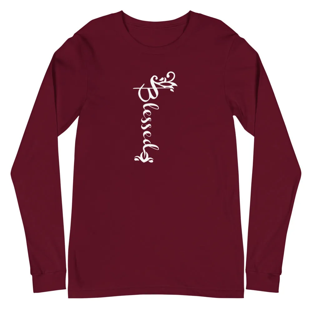 Blessed Ornamental White Font Long Sleeve Tee