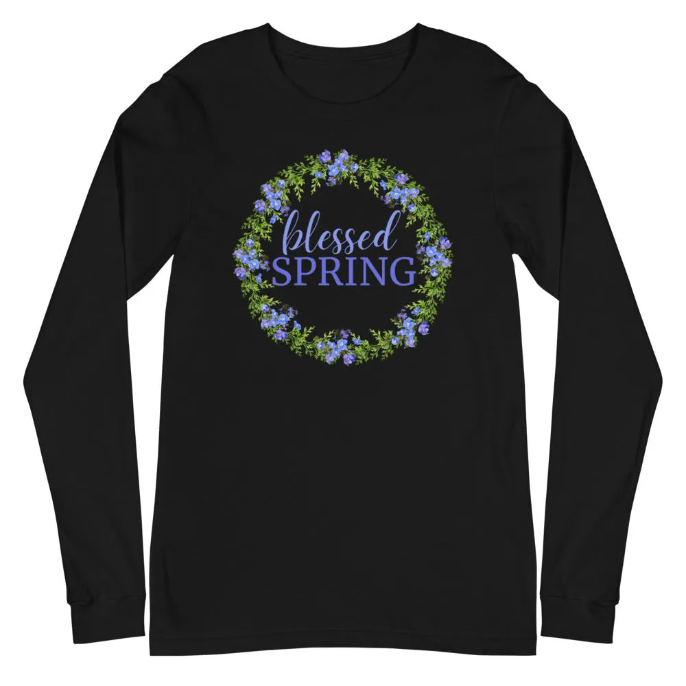 blessed SPRING Floral Wreath Long Sleeve Tee (Several Colors Available)