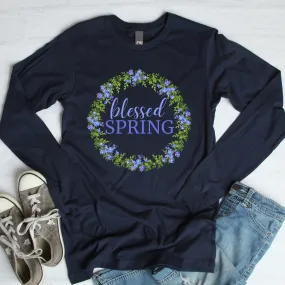 blessed SPRING Floral Wreath Long Sleeve Tee (Several Colors Available)