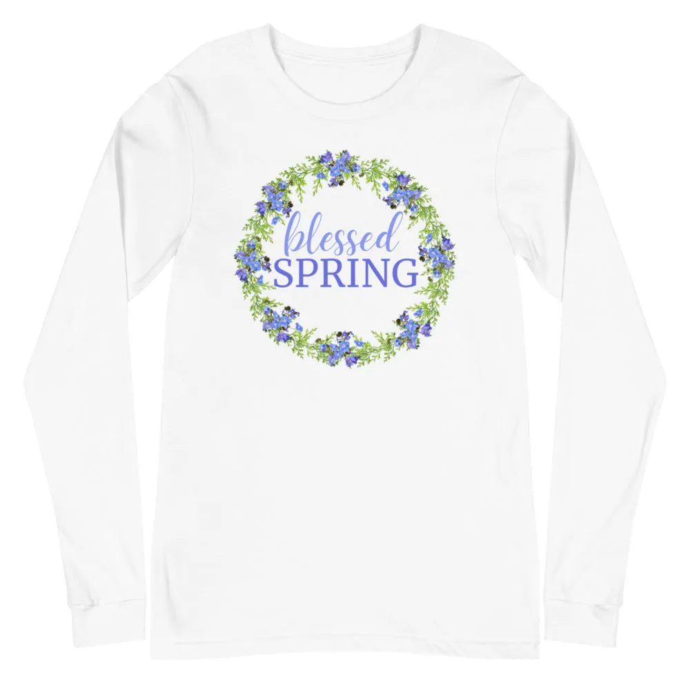 blessed SPRING Floral Wreath Long Sleeve Tee (Several Colors Available)