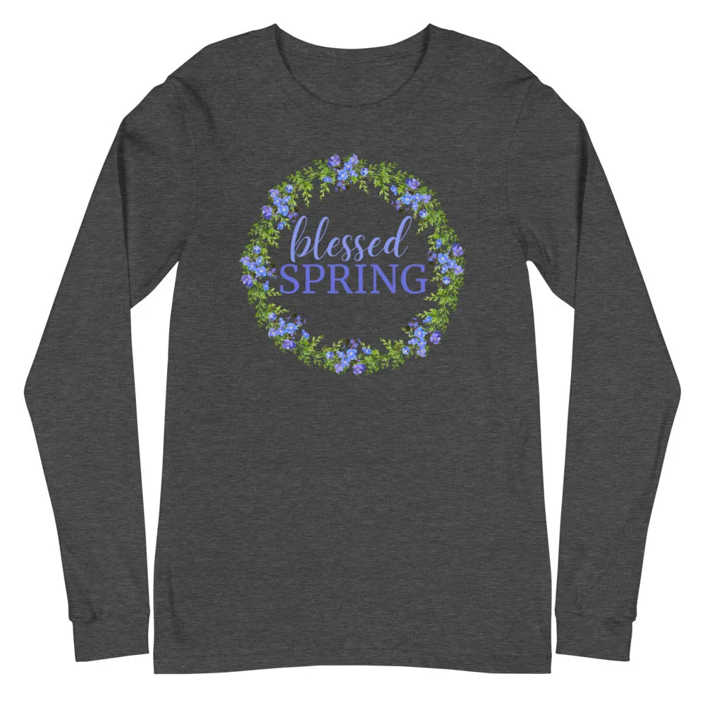 blessed SPRING Floral Wreath Long Sleeve Tee (Several Colors Available)