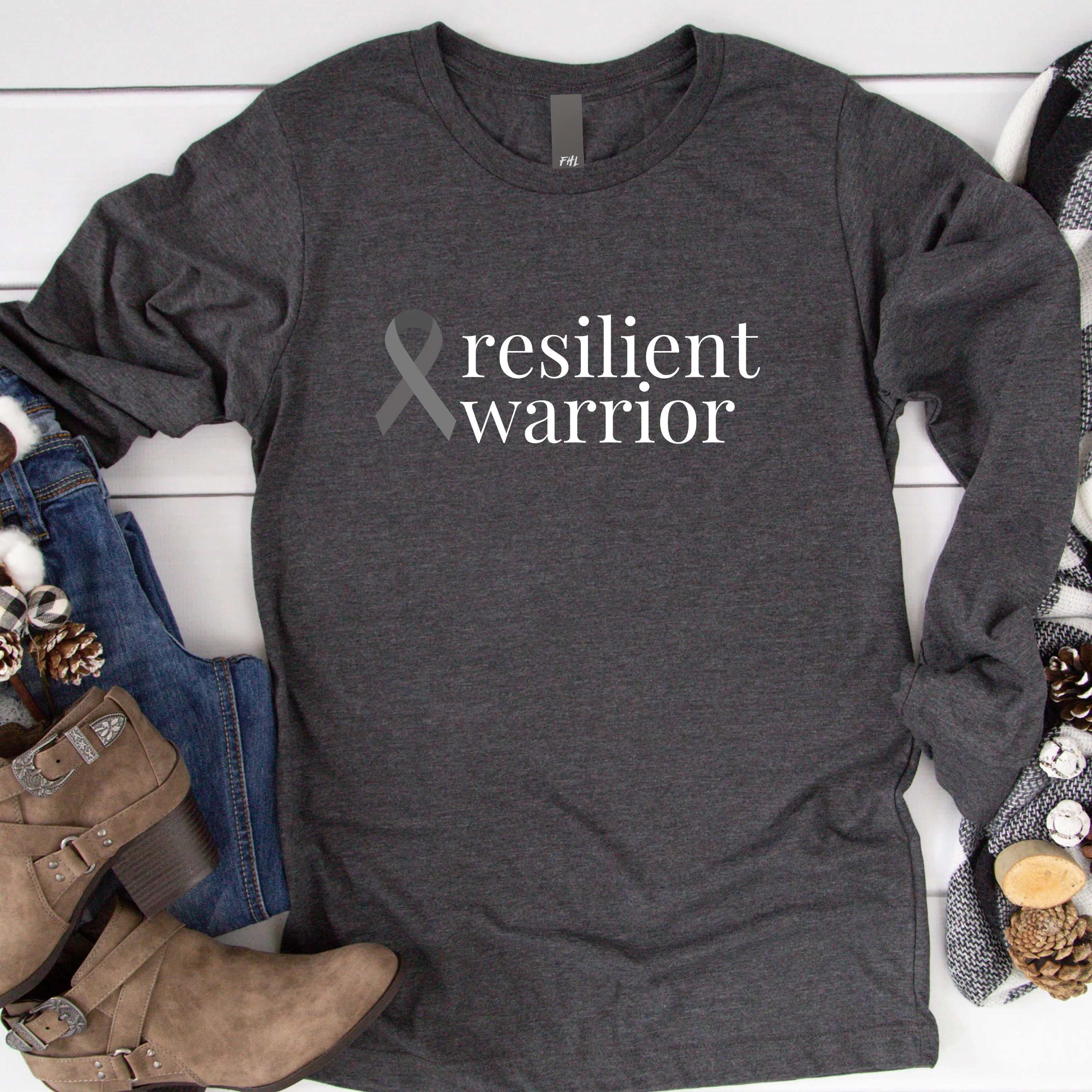 Brain Cancer "resilient warrior" Long Sleeve Tee (Several Colors Available)