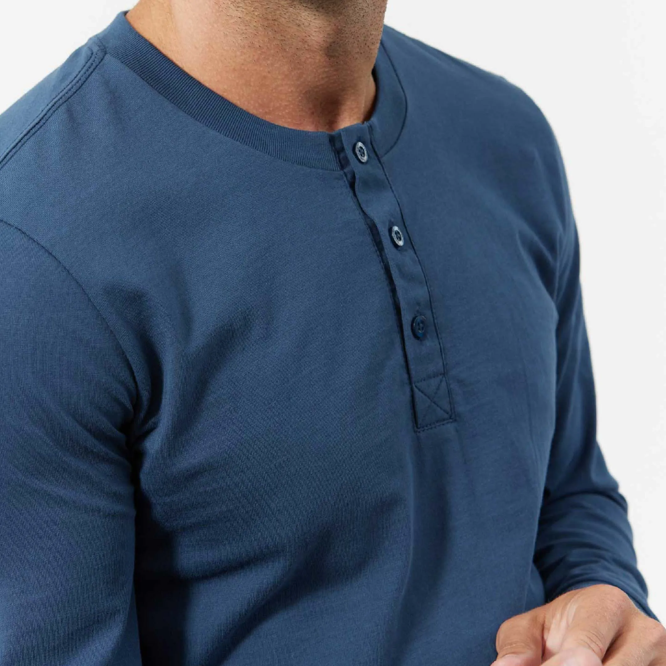 Bright Navy Long Sleeve Pima Cotton Henley