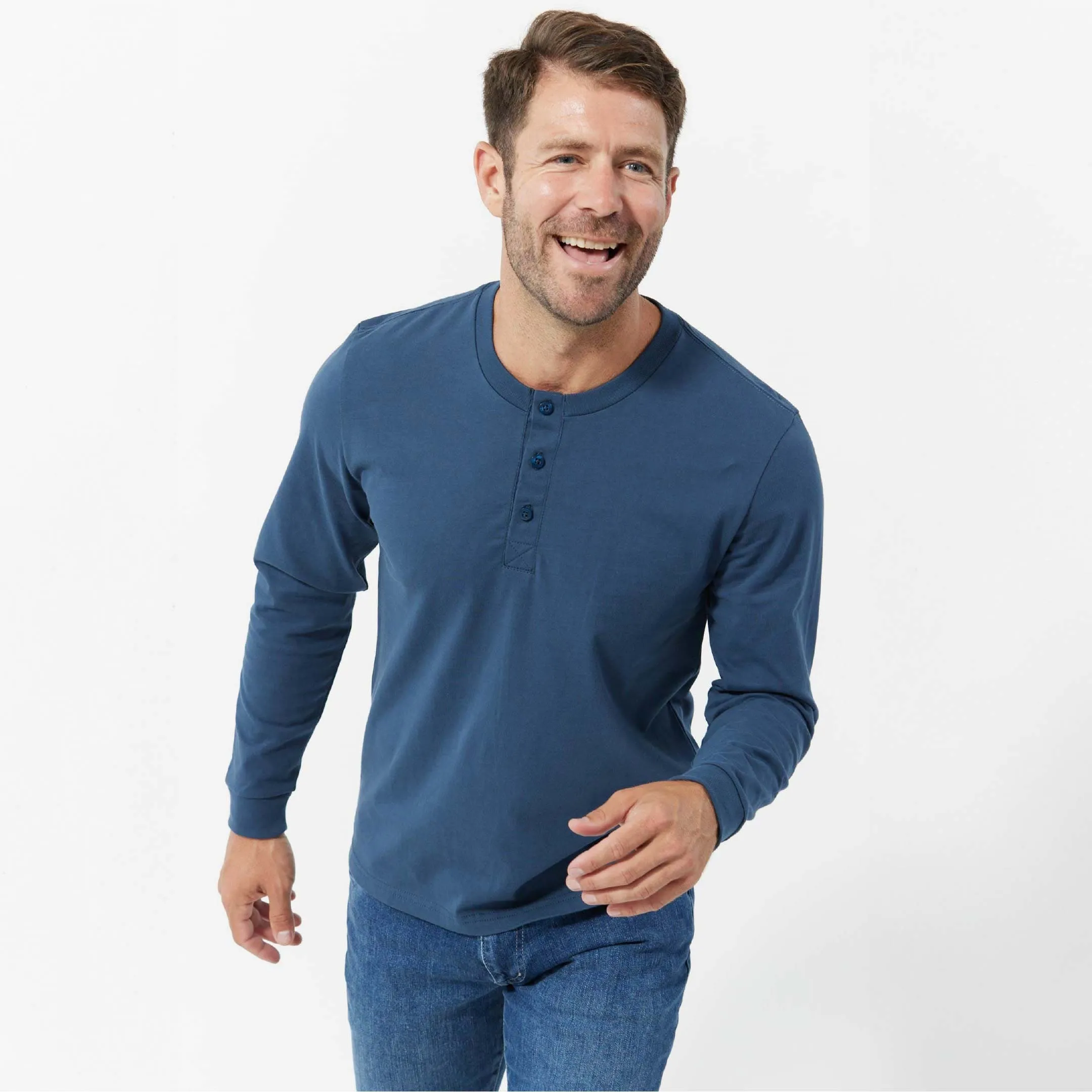 Bright Navy Long Sleeve Pima Cotton Henley