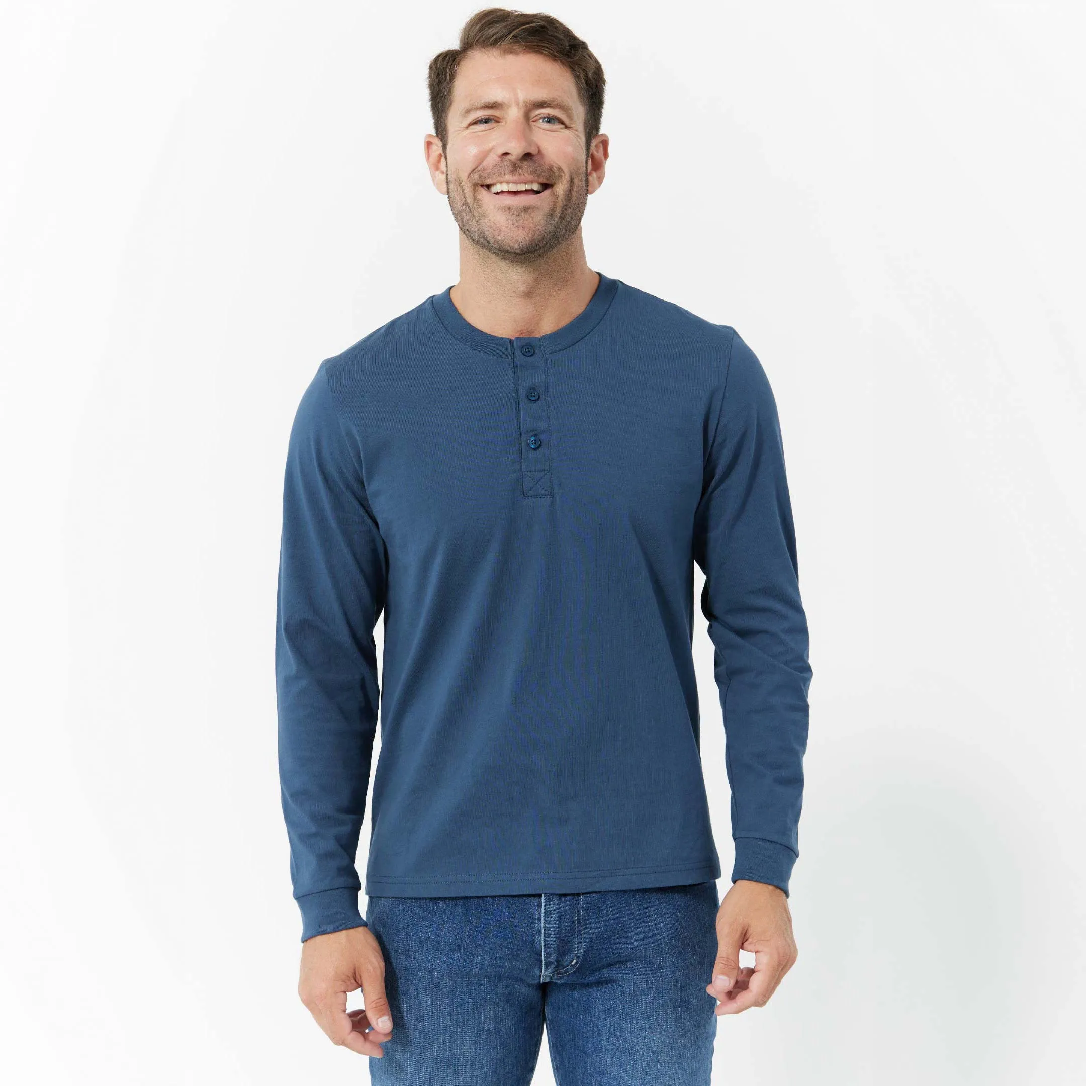 Bright Navy Long Sleeve Pima Cotton Henley