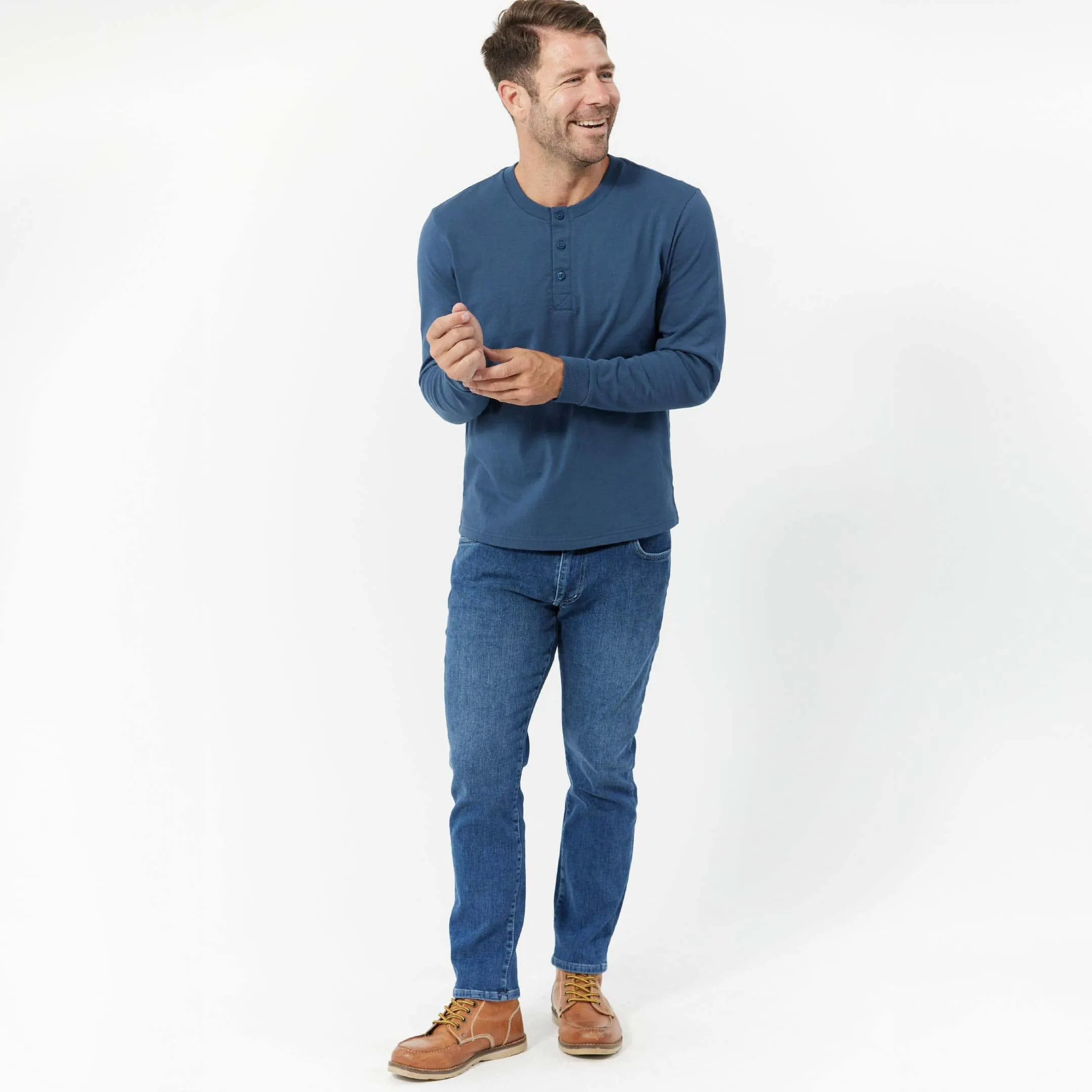 Bright Navy Long Sleeve Pima Cotton Henley