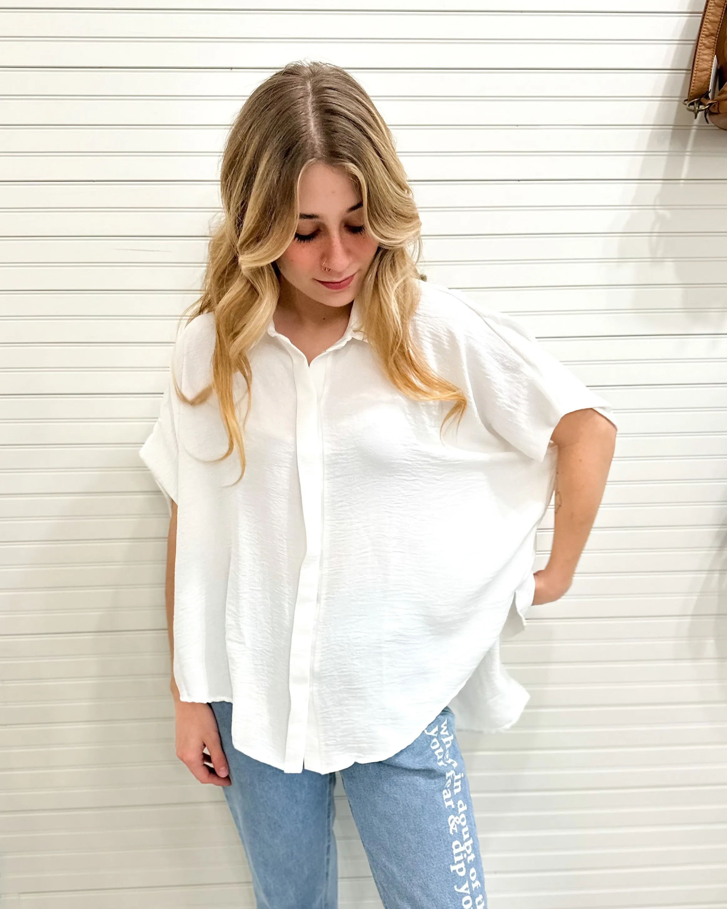 Bucketlist Dolman Sleeve Button down Shirt- More Colors!