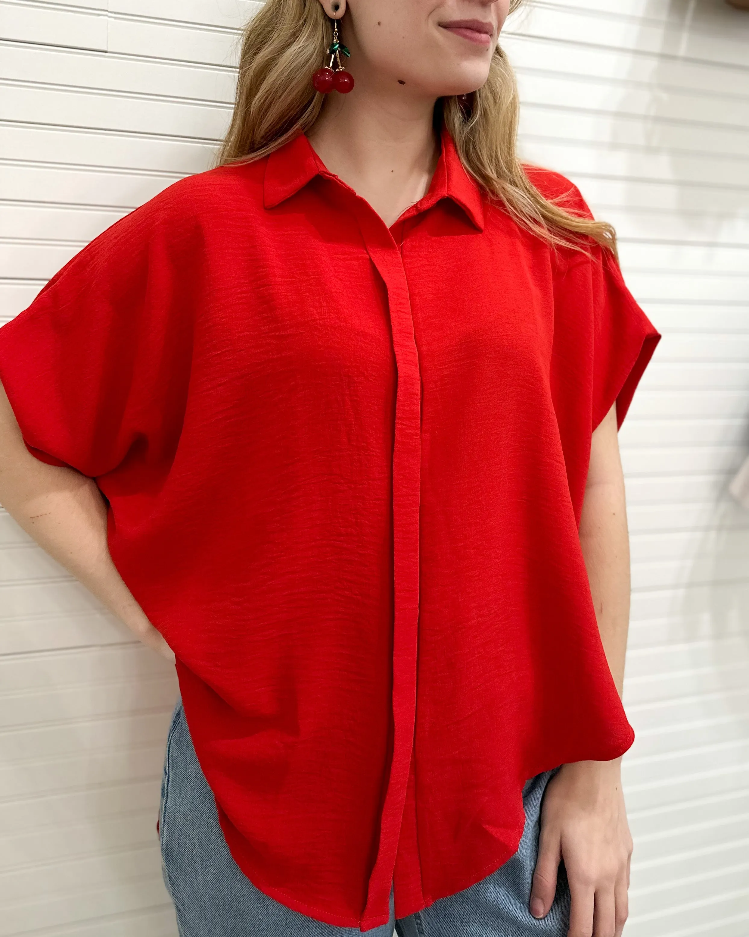 Bucketlist Dolman Sleeve Button down Shirt- More Colors!