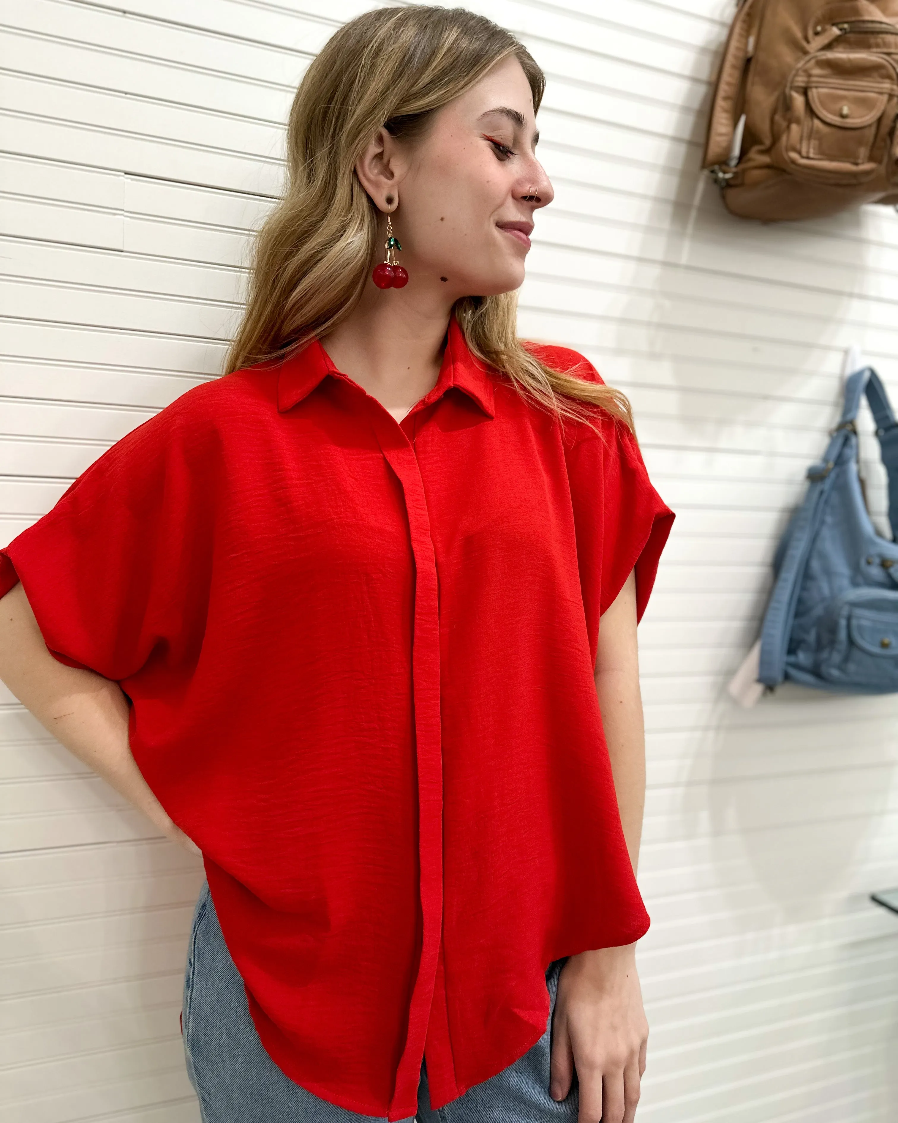 Bucketlist Dolman Sleeve Button down Shirt- More Colors!