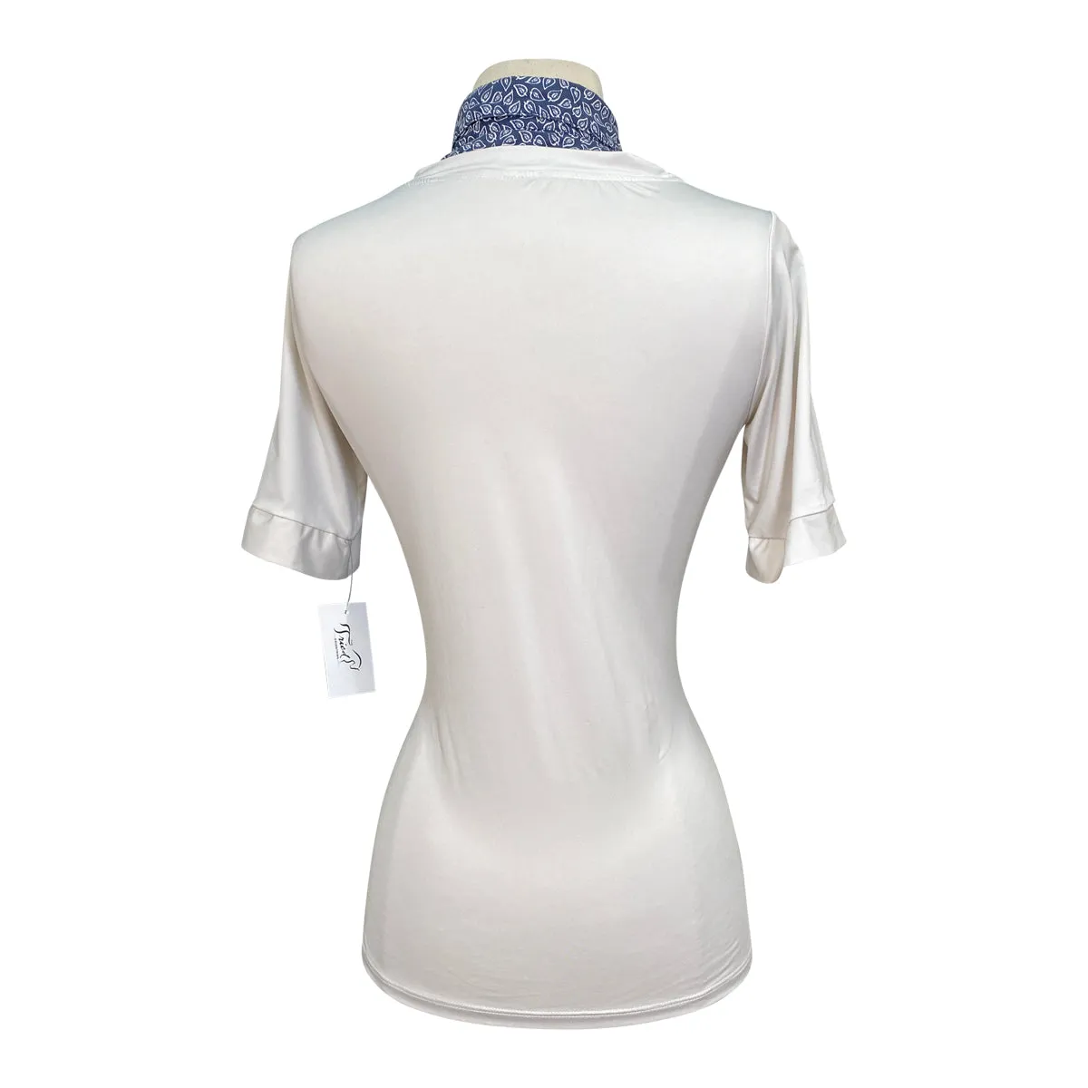 Callidae Short Sleeve Practice Shirt in White w/Navy Leaves - Women's XS