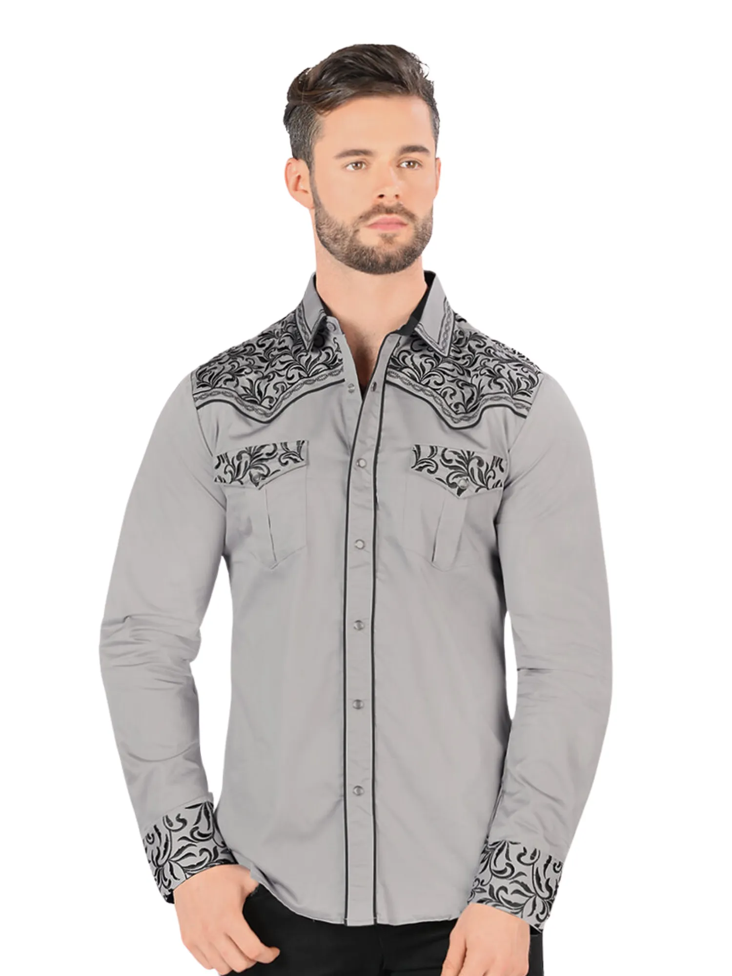 Camisa Vaquera Bordada Manga Larga para Hombre 'Montero' - ID: VA3541