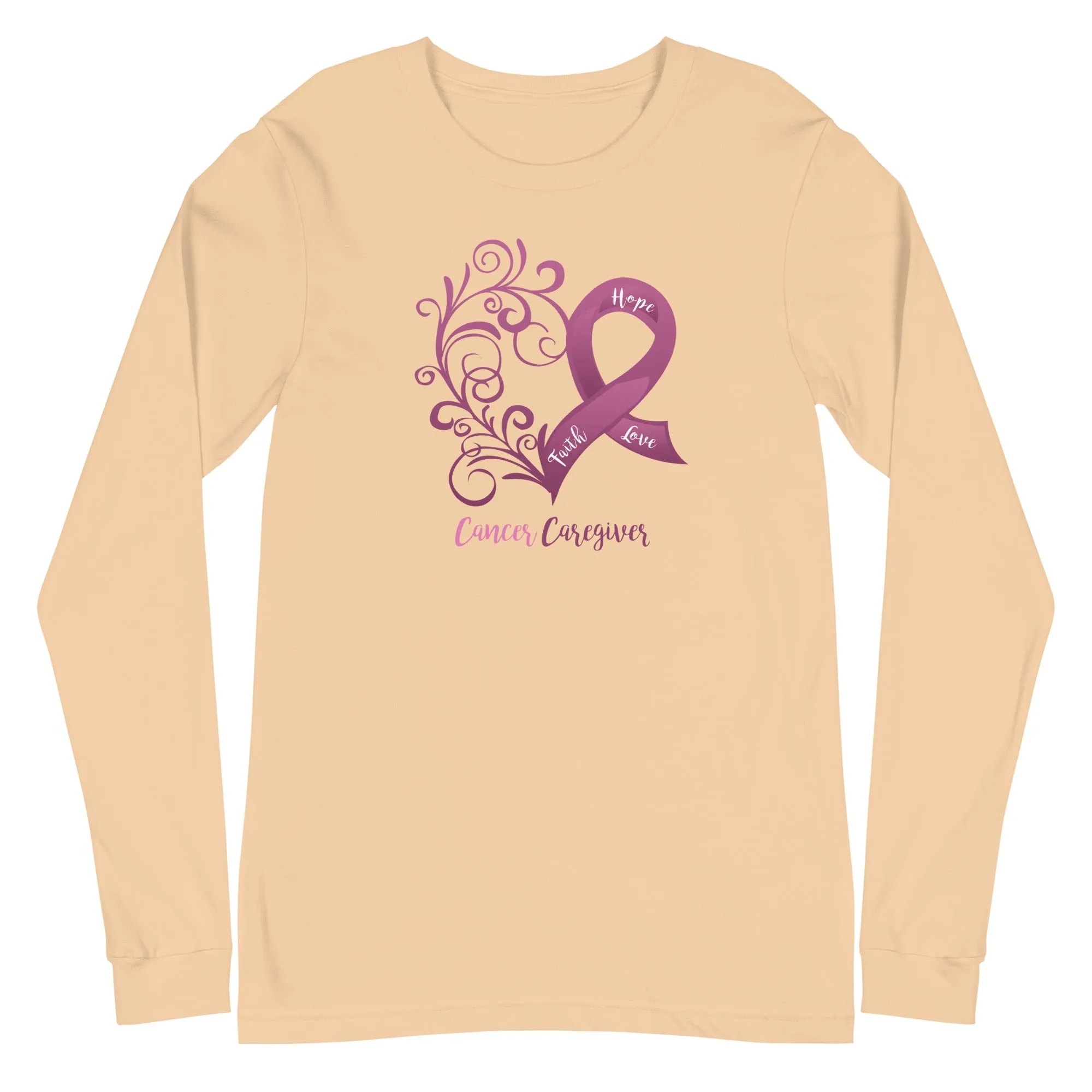 Cancer Caregiver Heart Long Sleeve Tee - Light Colors