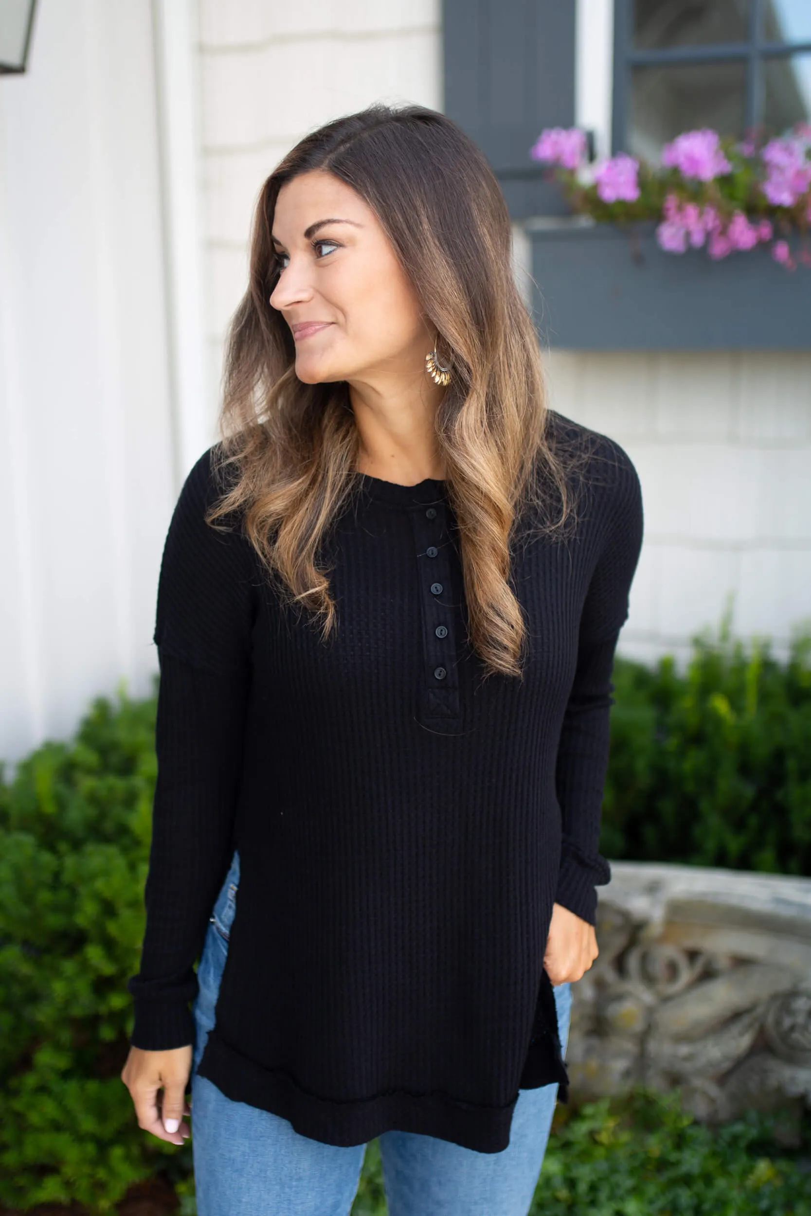 Candace Long Sleeve Thermal Henley Tunic Top