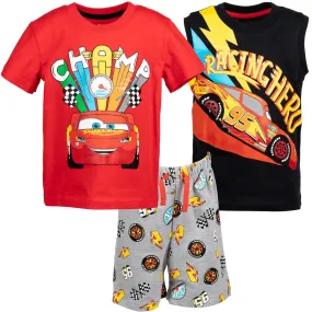 Cars Pixar Cars Lightning McQueen T-Shirt Tank Top and French Terry Shorts 3 Piece Outfit Set