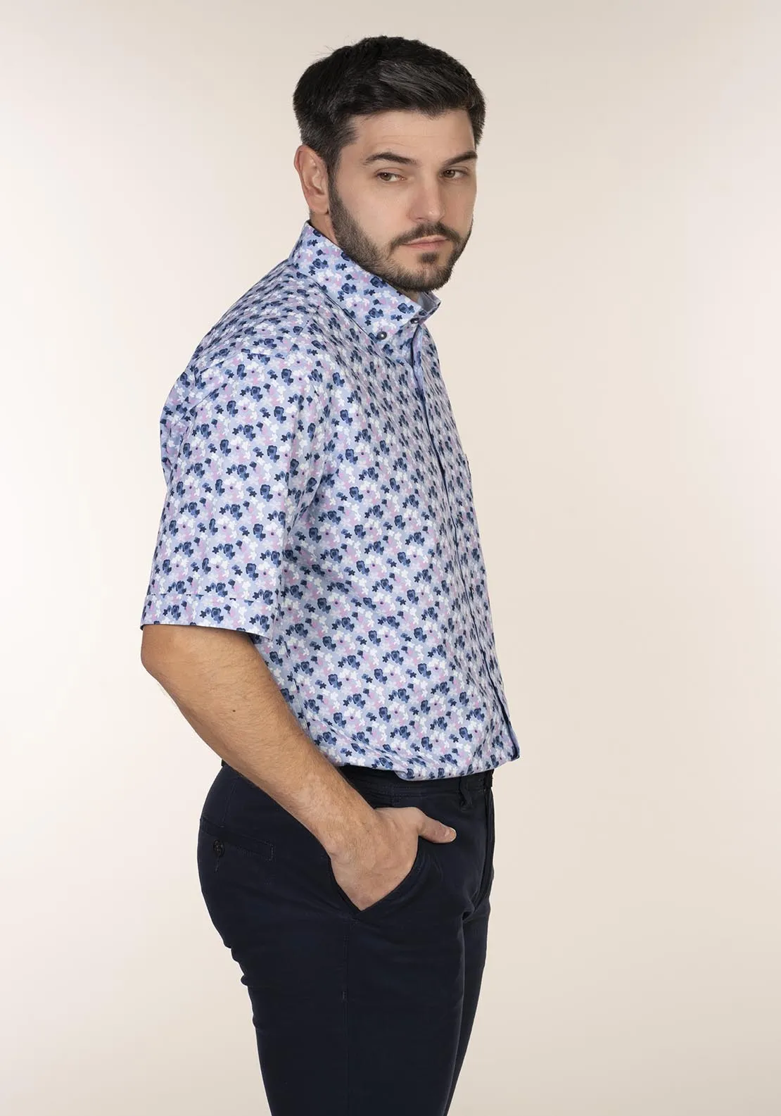 Casual Patterned Short Sleeve Shirt - Pink