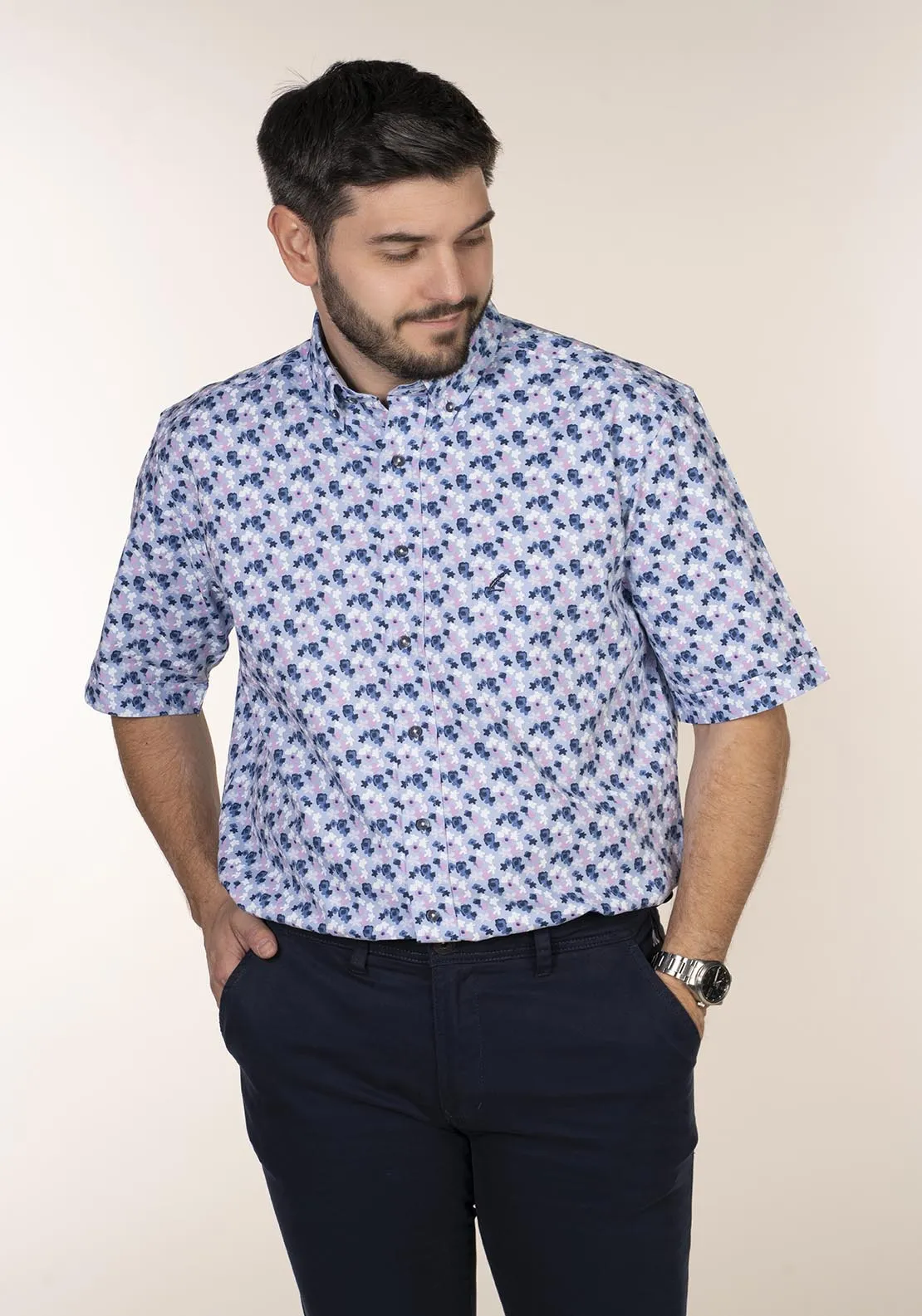 Casual Patterned Short Sleeve Shirt - Pink