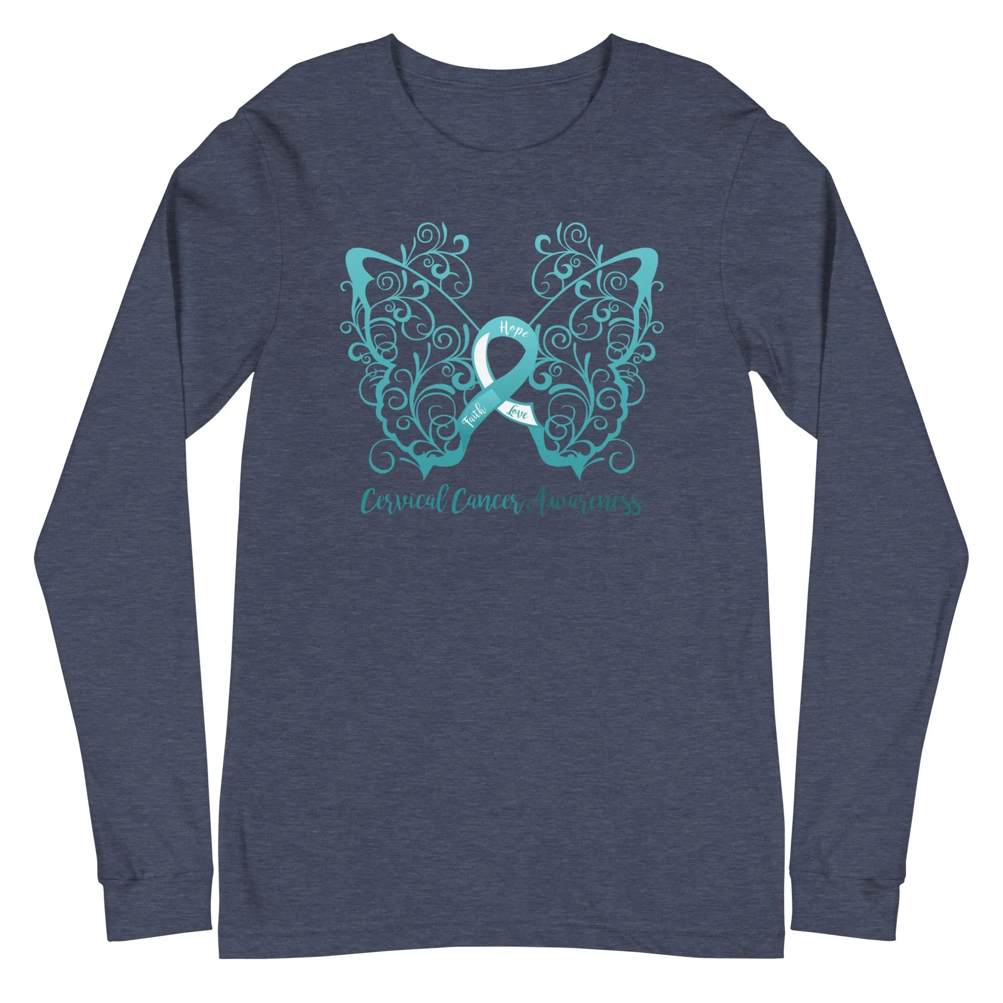 Cervical Cancer Awareness Filigree Butterfly Long Sleeve Tee - Several Colors Available