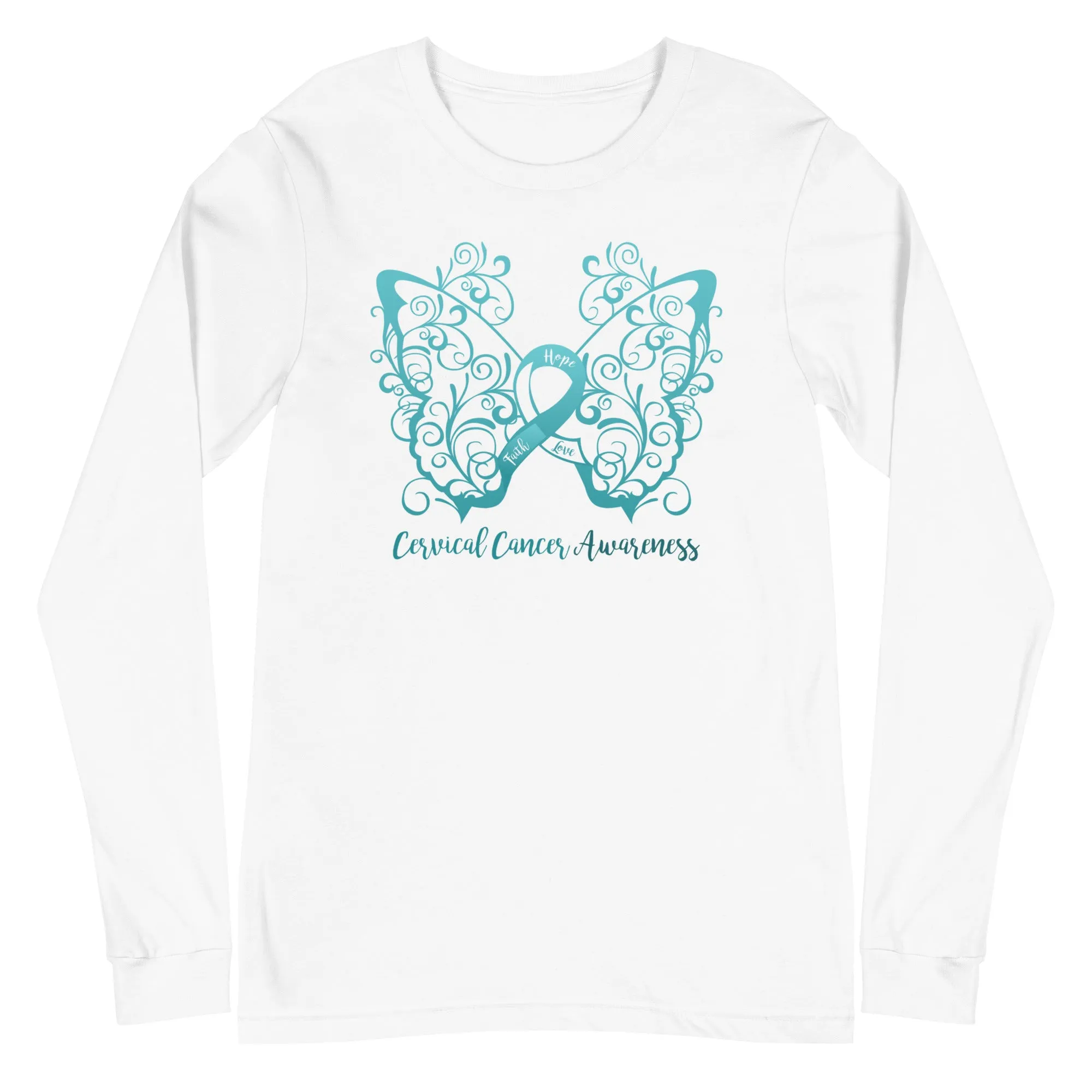 Cervical Cancer Awareness Filigree Butterfly Long Sleeve Tee - Several Colors Available