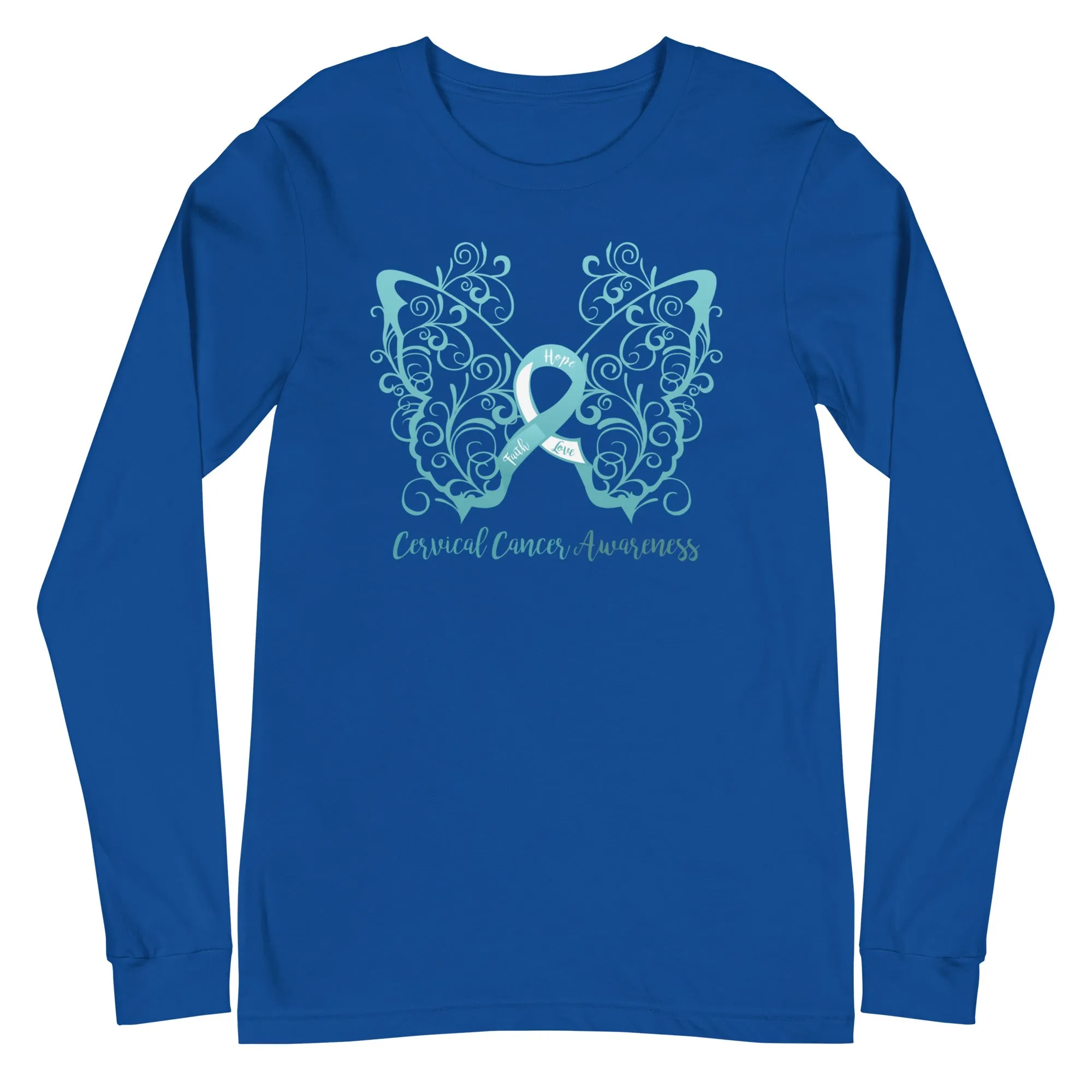 Cervical Cancer Awareness Filigree Butterfly Long Sleeve Tee - Several Colors Available