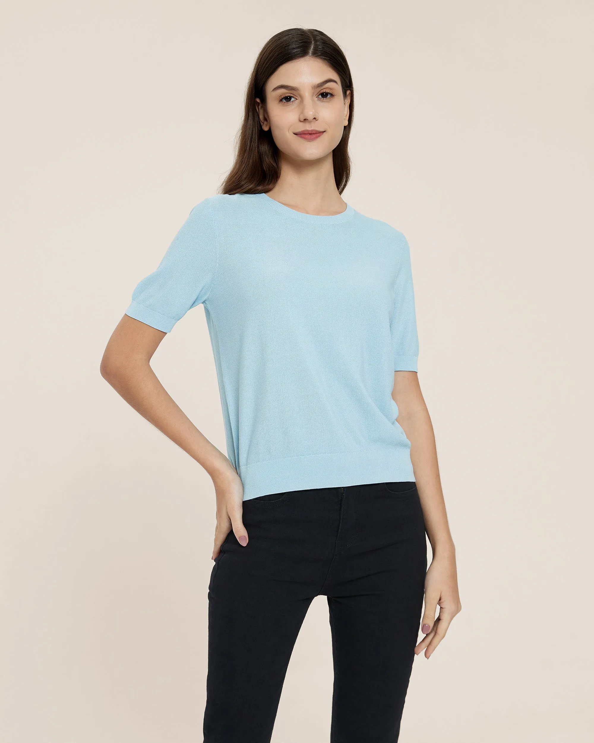 Crew Neck Silk Knitted T-shirt