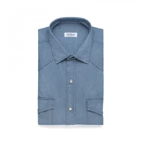 De Petrillo Chambray Western Shirt / Mid Blue