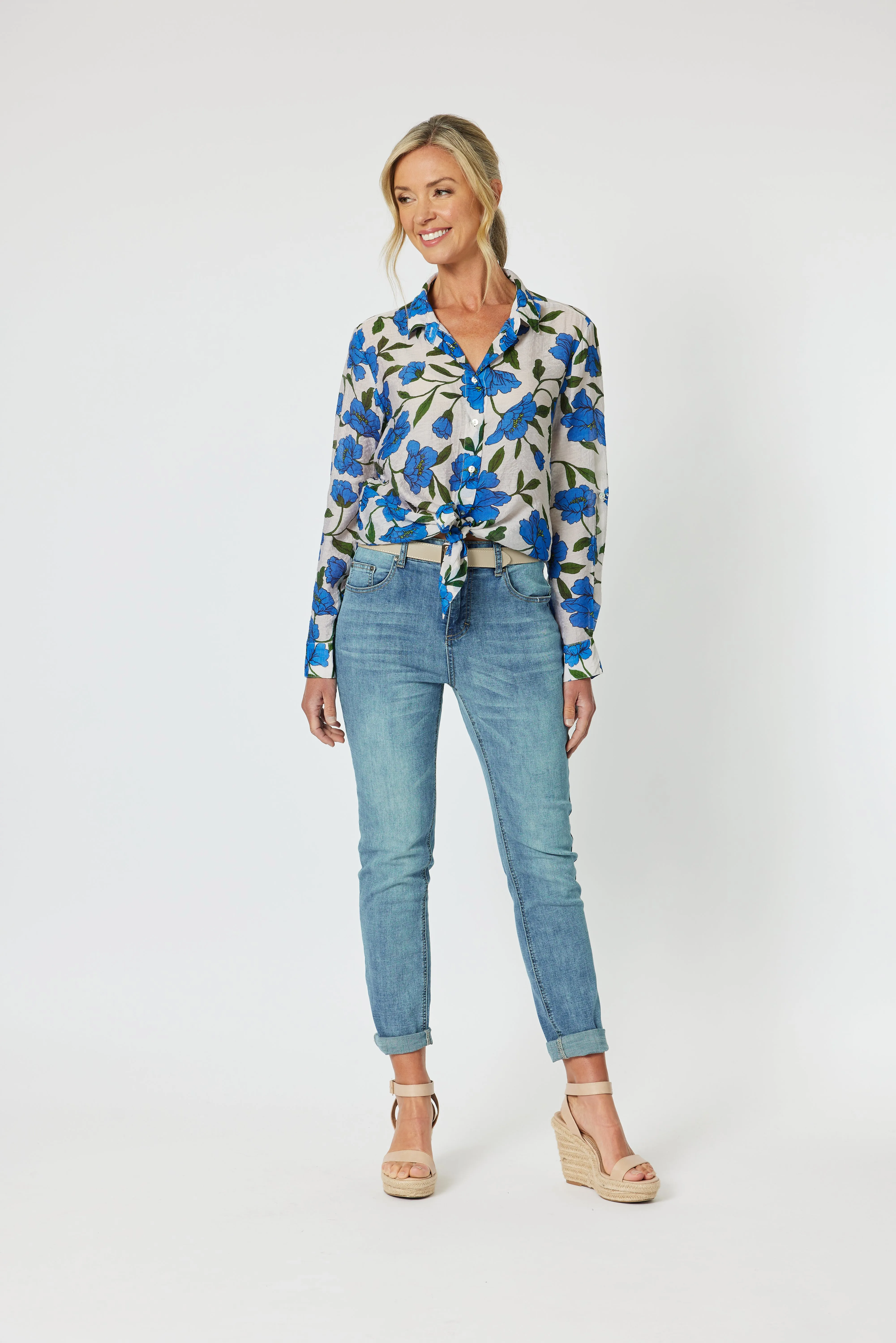 Eden Floral Printed Shirt - Cobalt