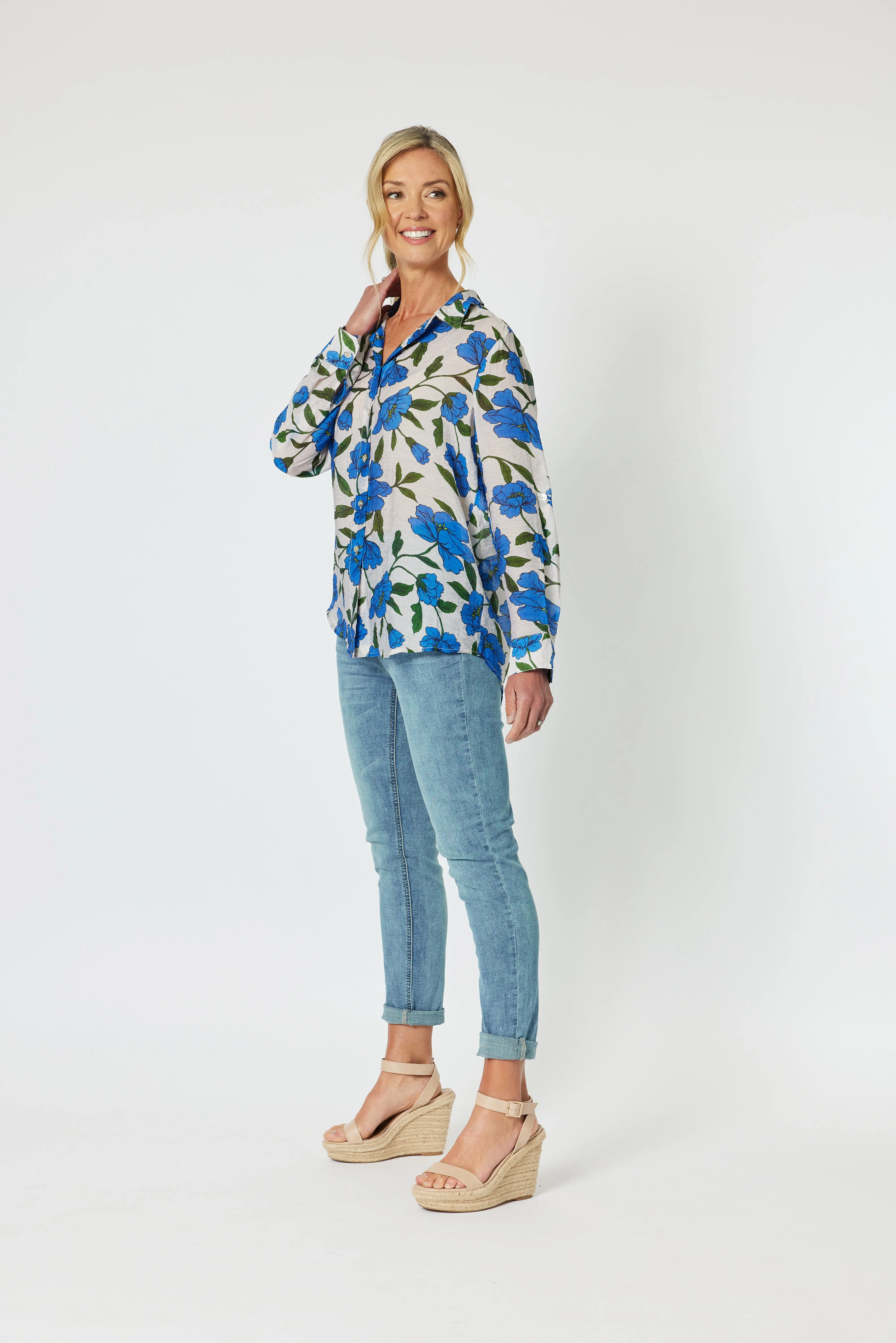 Eden Floral Printed Shirt - Cobalt