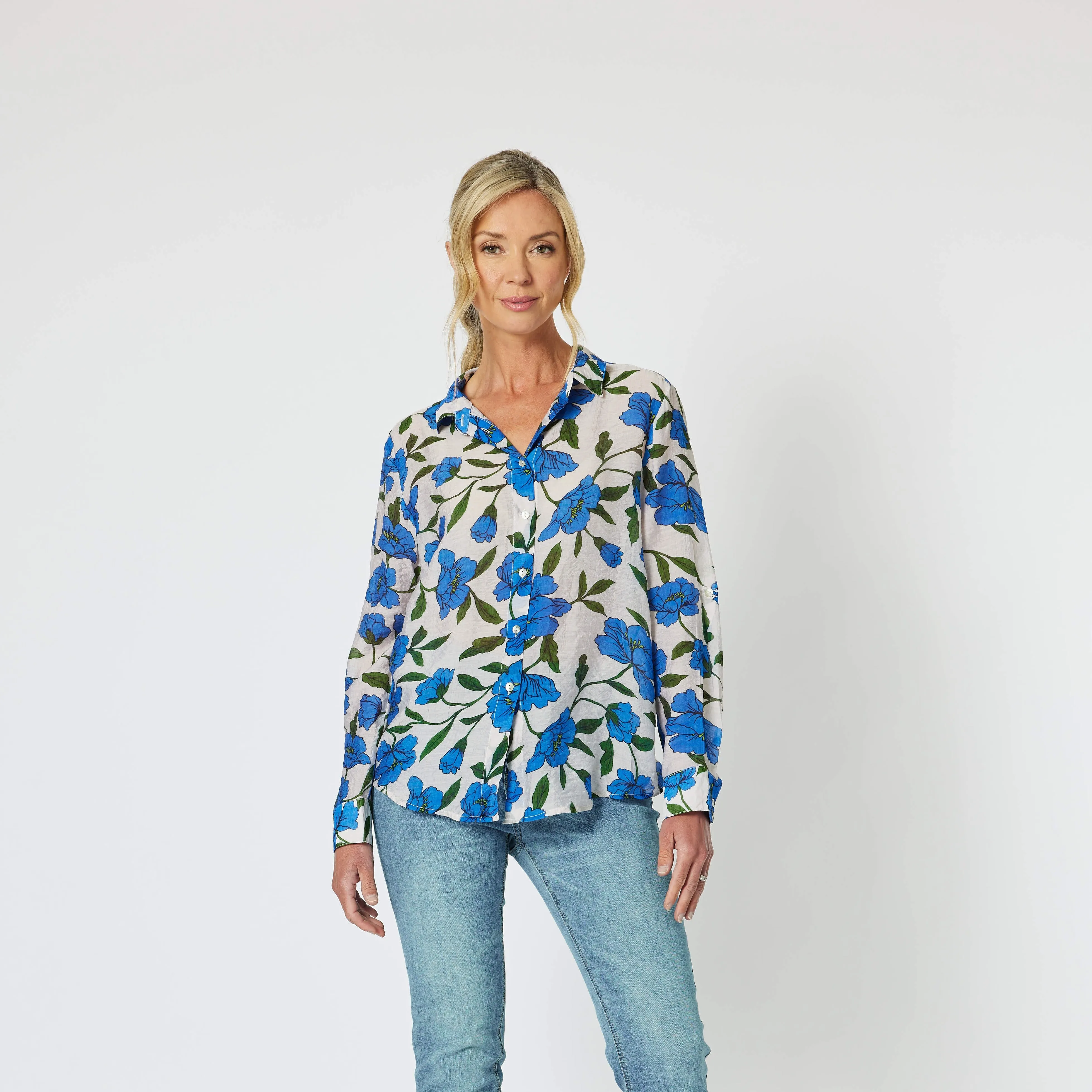 Eden Floral Printed Shirt - Cobalt