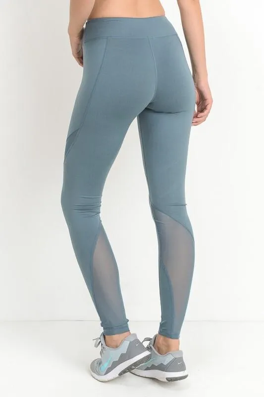 Final Sale - Active Hearts - Athletic Leggings with Mesh Insert in Light Teal Blue