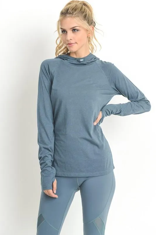 Final Sale - Active Hearts - Hoodie with Zipper Pocket - Light Teal Blue