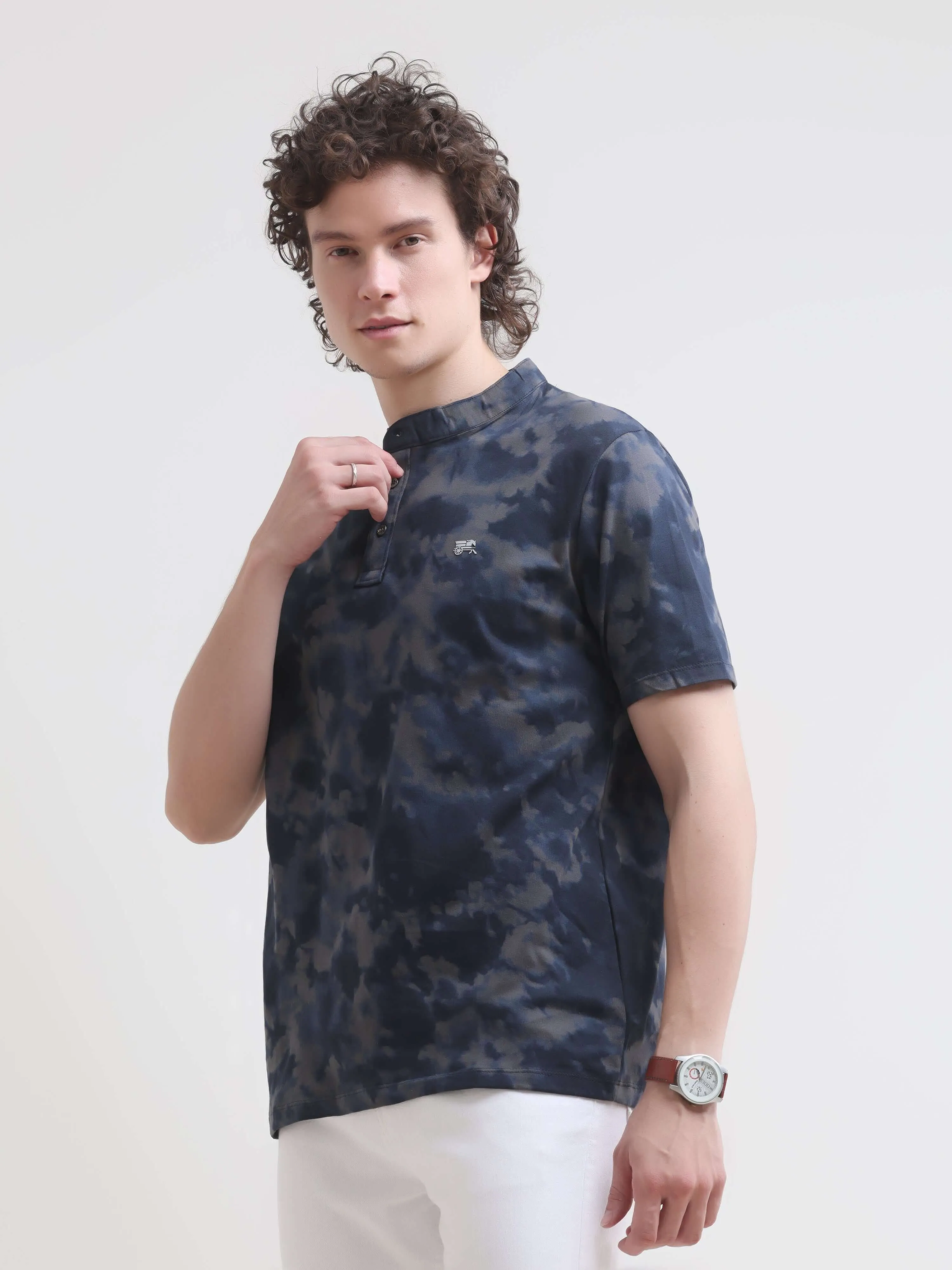 Foge blue water color henley tshirt