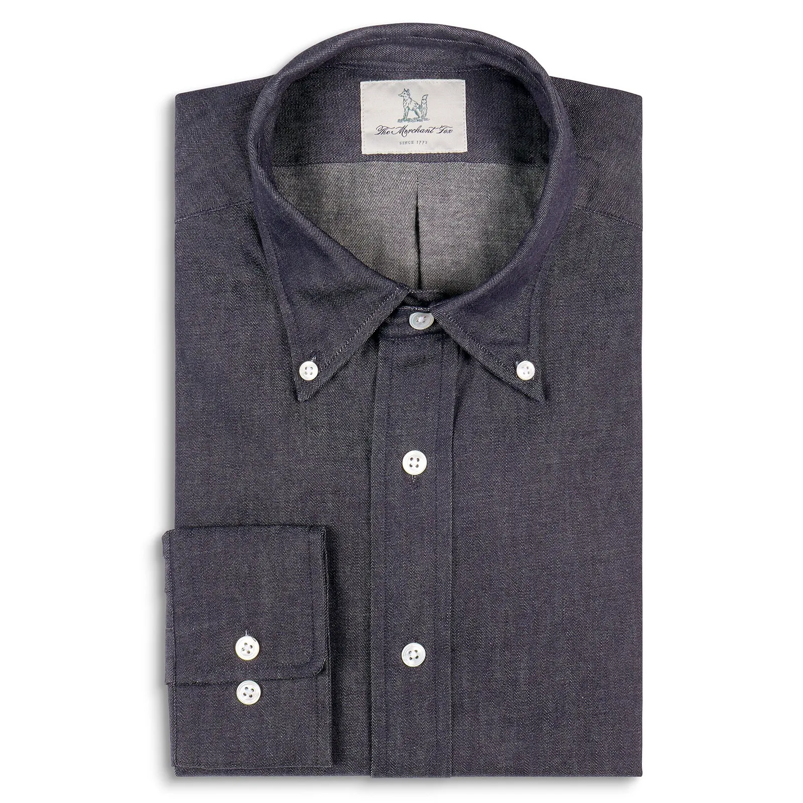 Fox Dark Chambray Blue Button-Down Casual Shirt