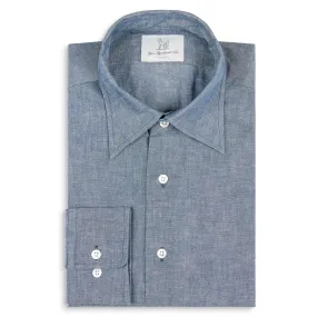 Fox Light Chambray Blue Plain Collar Casual Shirt