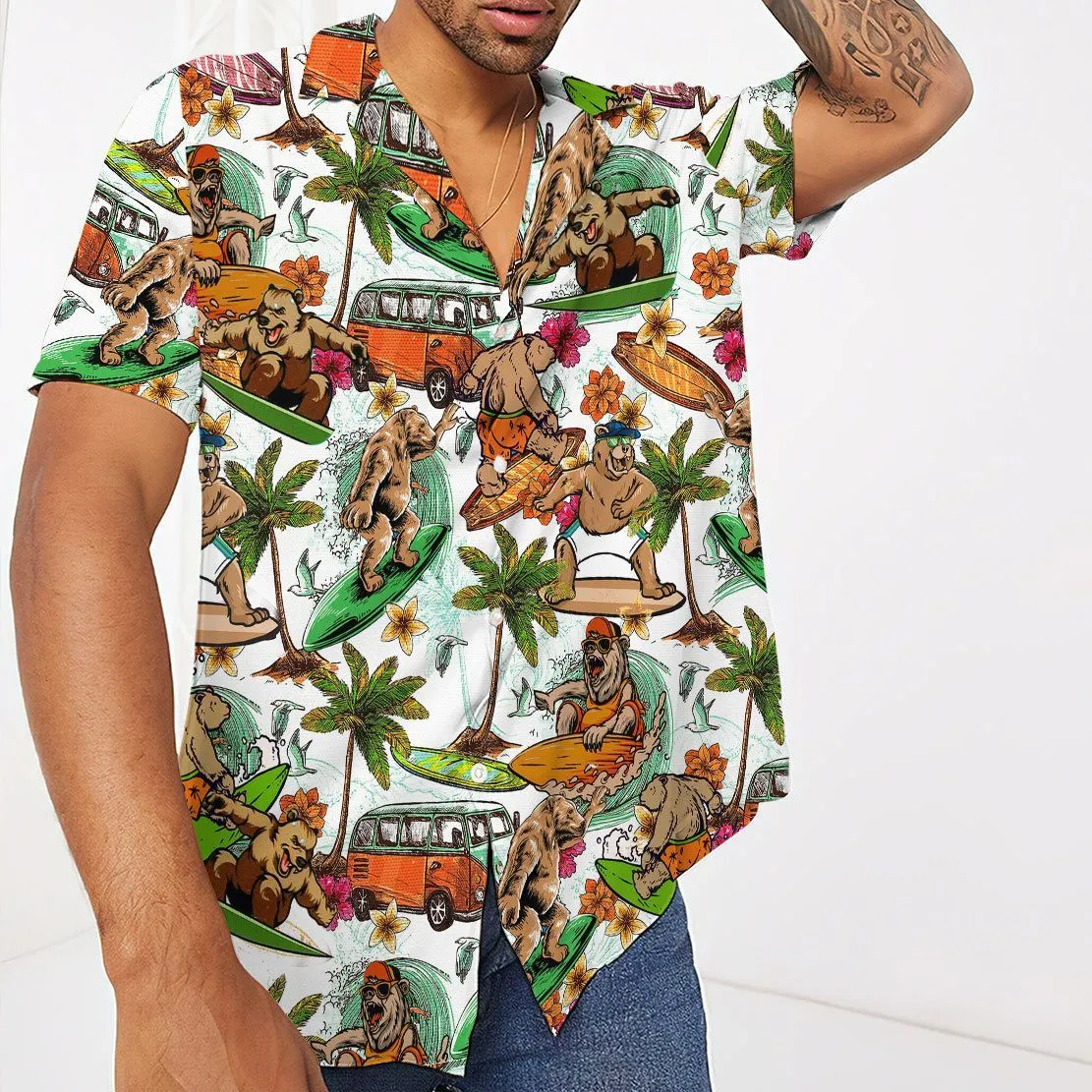 Gearhuman 3D Bear Surfing Hawaii Shirt