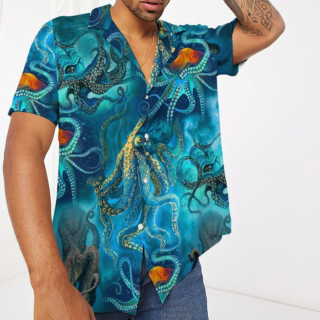 Gearhuman 3D Blue Ocean Octopus Hawaii Shirt