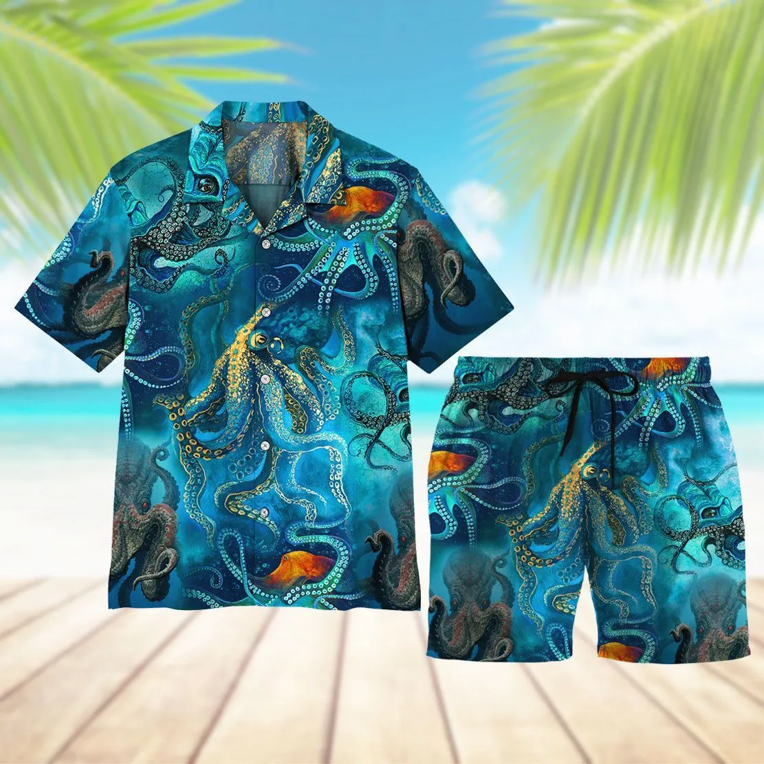 Gearhuman 3D Blue Ocean Octopus Hawaii Shirt