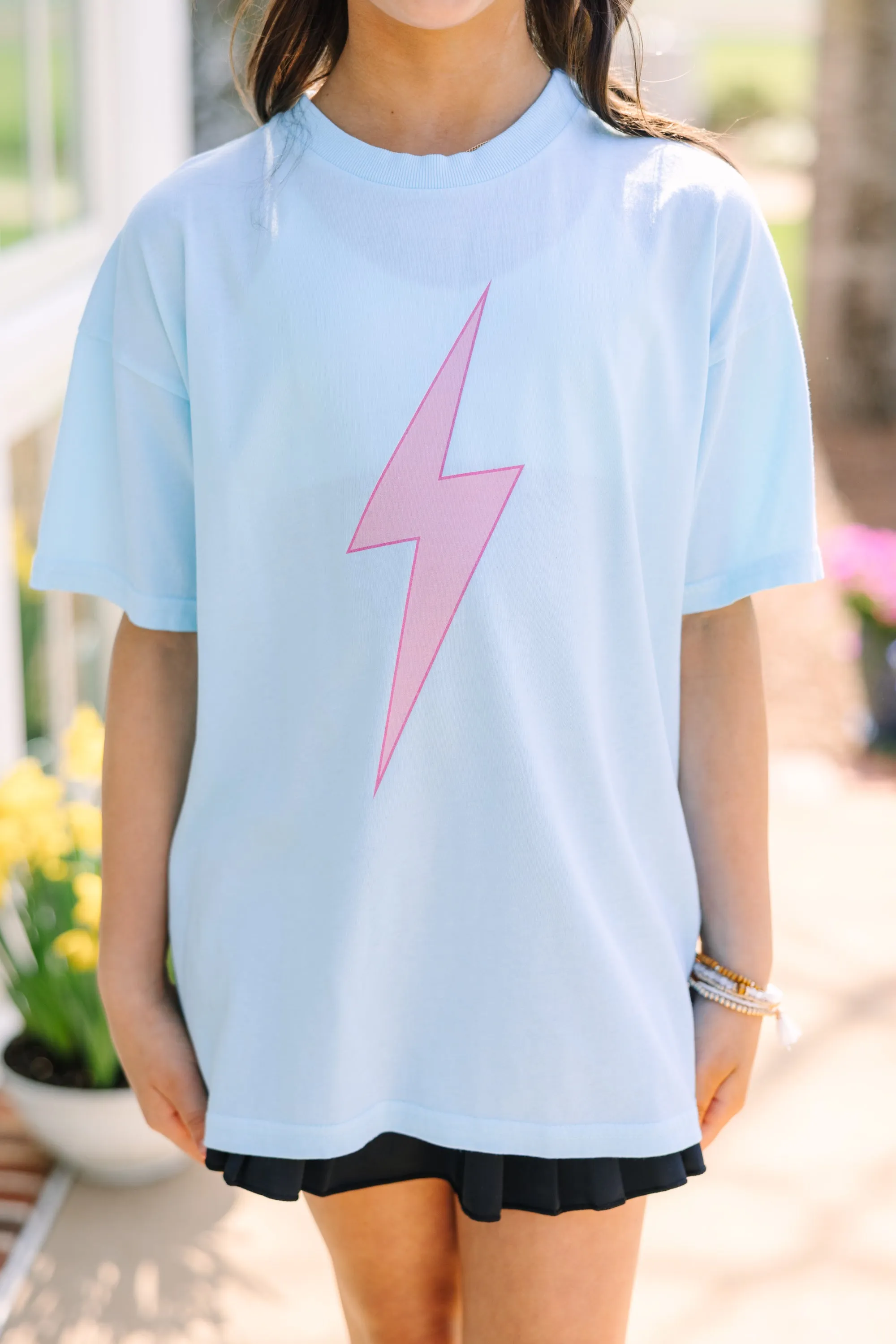 Girls: Lightning Bolt Blue Oversized Graphic Tee