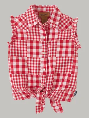 Girl's Wrangler Red Plaid Snap Sleeveless Shirt