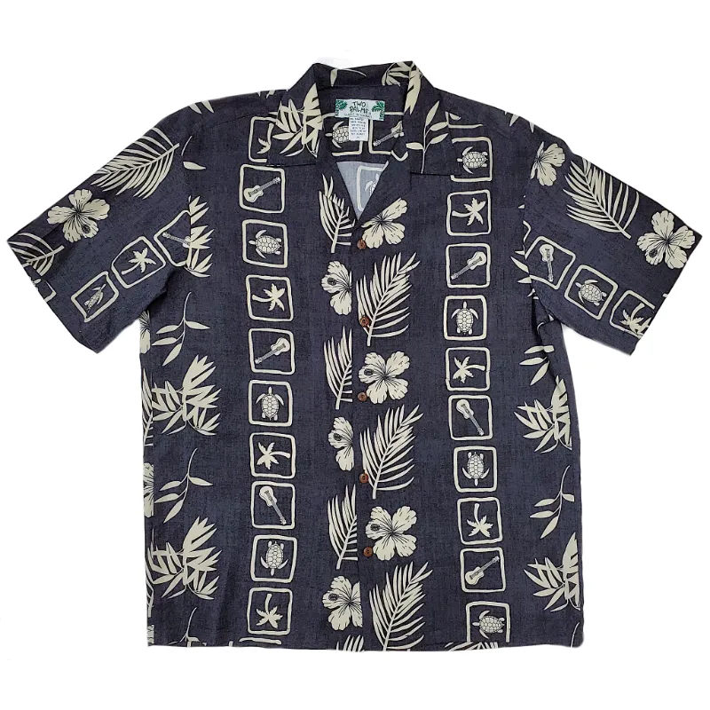 Hawaiian Motif Paradise Rayon Shirt | Black