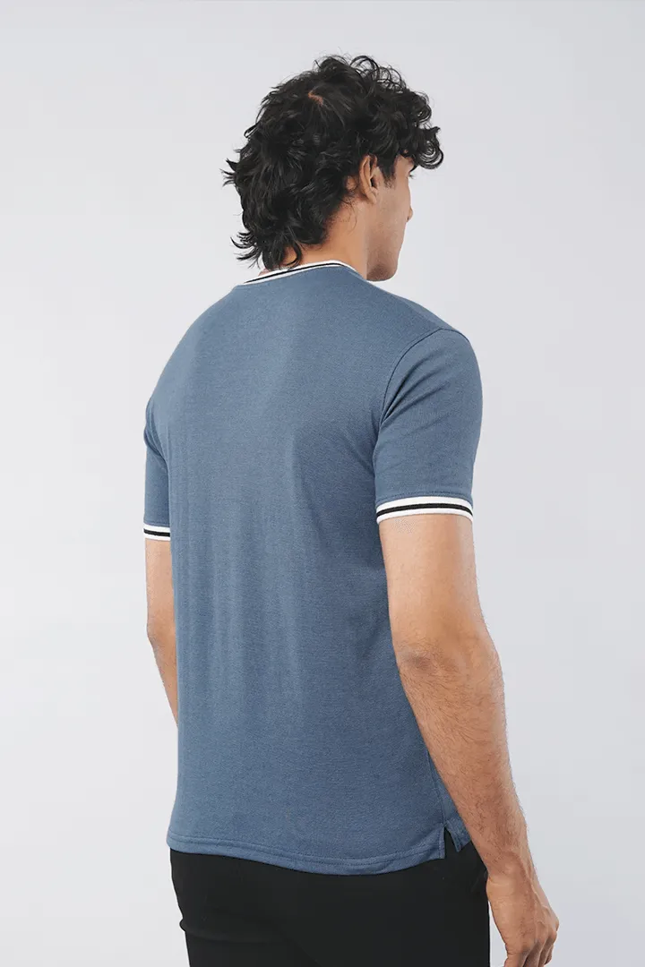 Heather Blue Pique Henley T-shirt