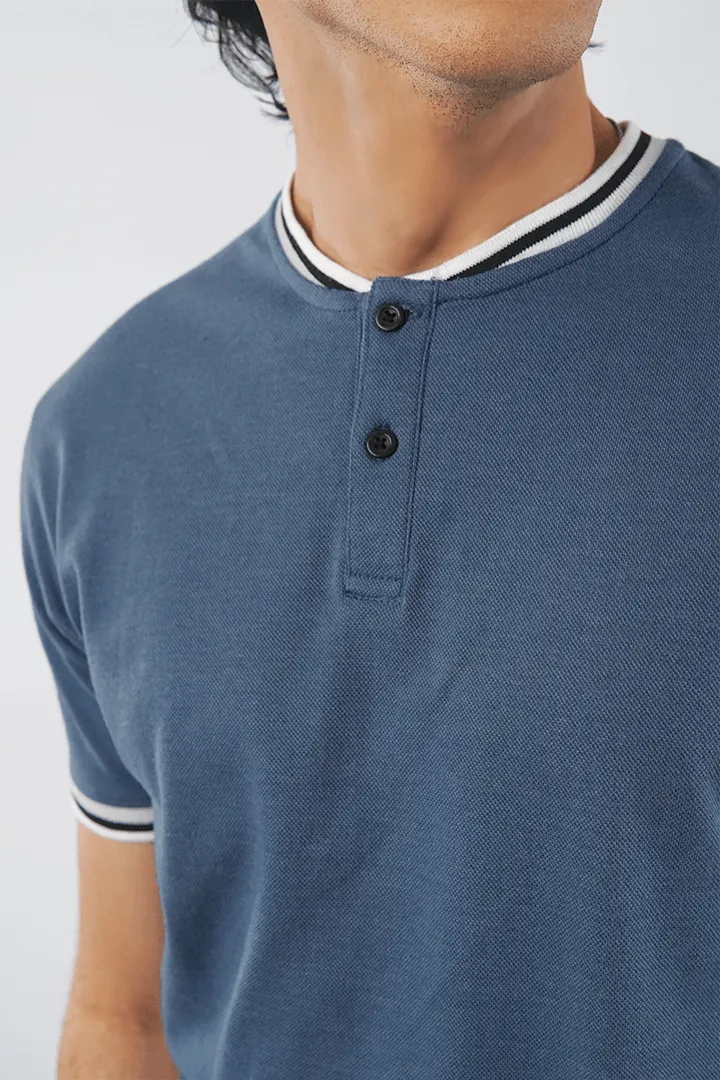 Heather Blue Pique Henley T-shirt