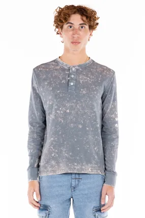 Henley Acid Wash Tee - Grey